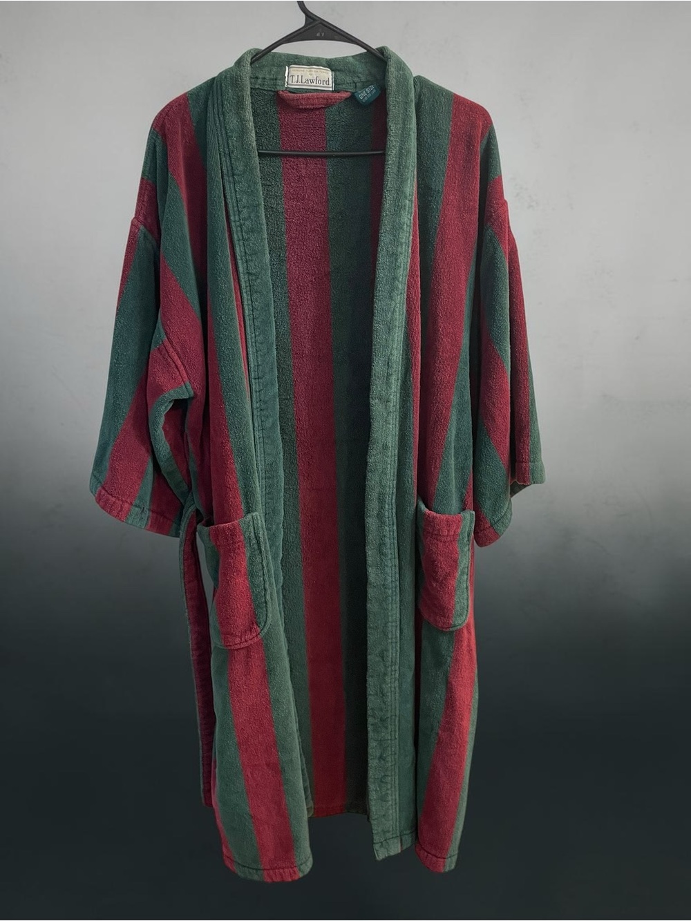 Vintage 90s T.J. Lawford 100% Cotton Turkish Towel Striped Robe One Size